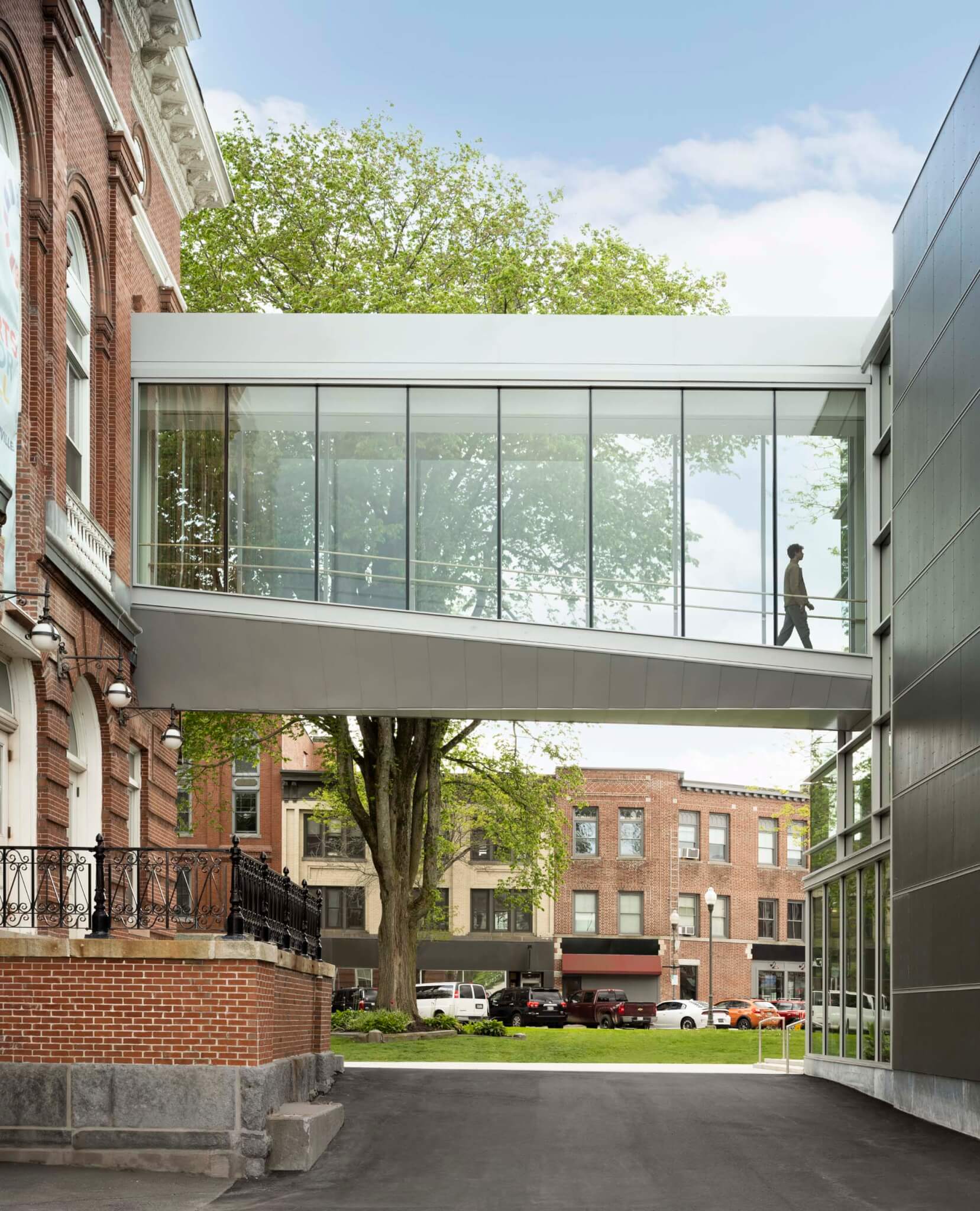 a bridge connects two buildings