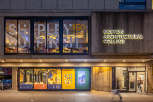 exhibition visible from street outside the Boston Architectural College