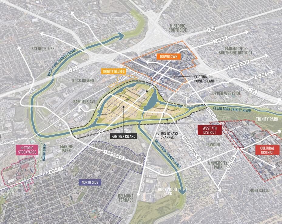 map showing the area and downtown Fort Worth
