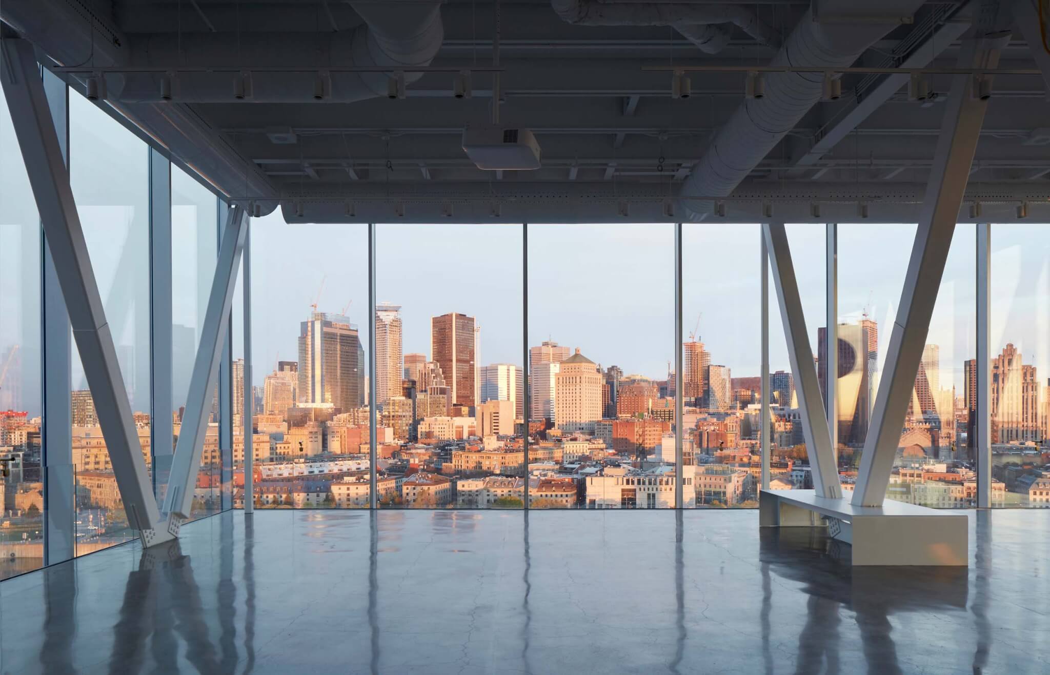 views out to city skyline