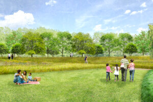 people lounging on grassy meadow at Dia Beacon