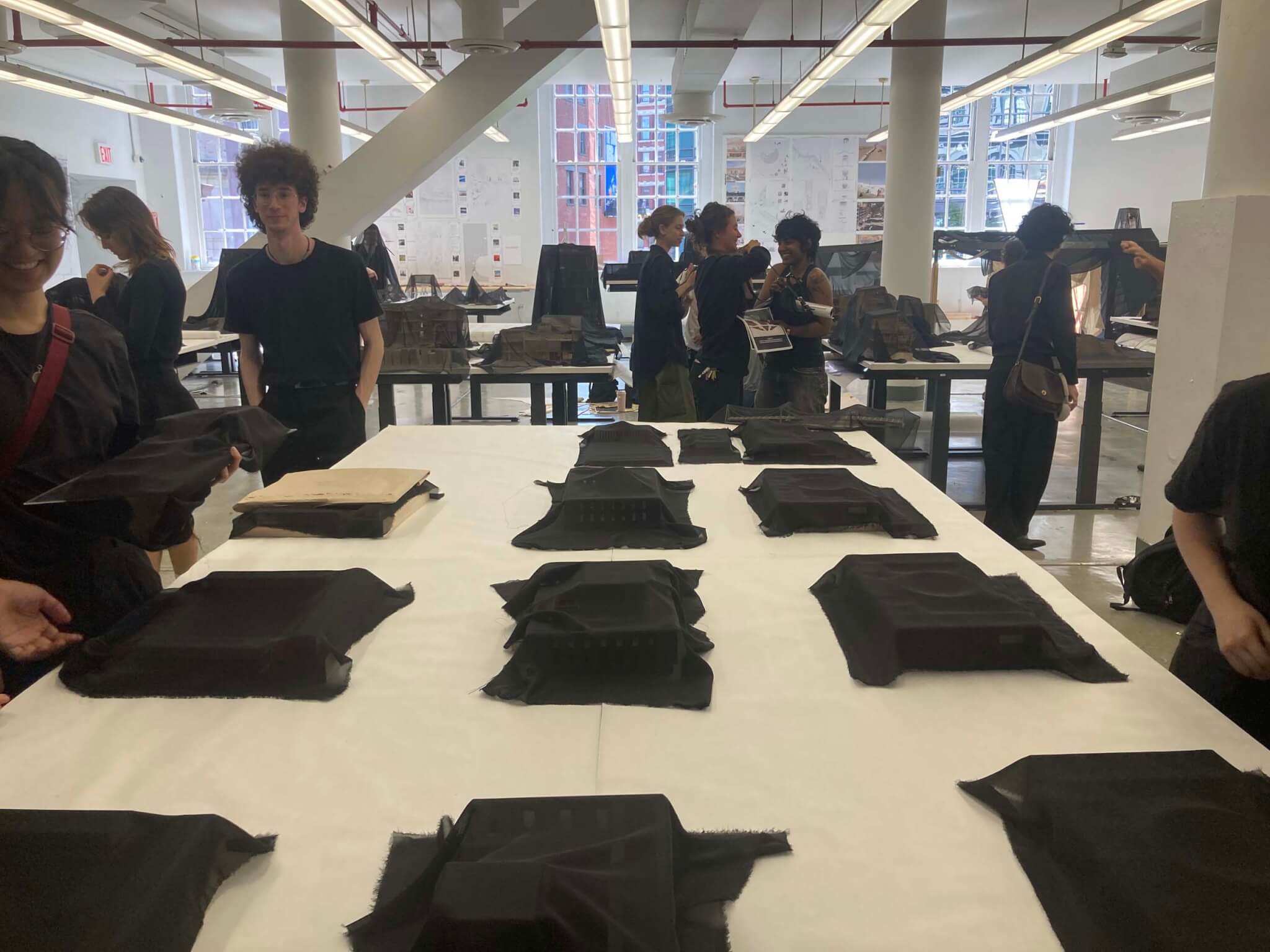 architectural models with black veils