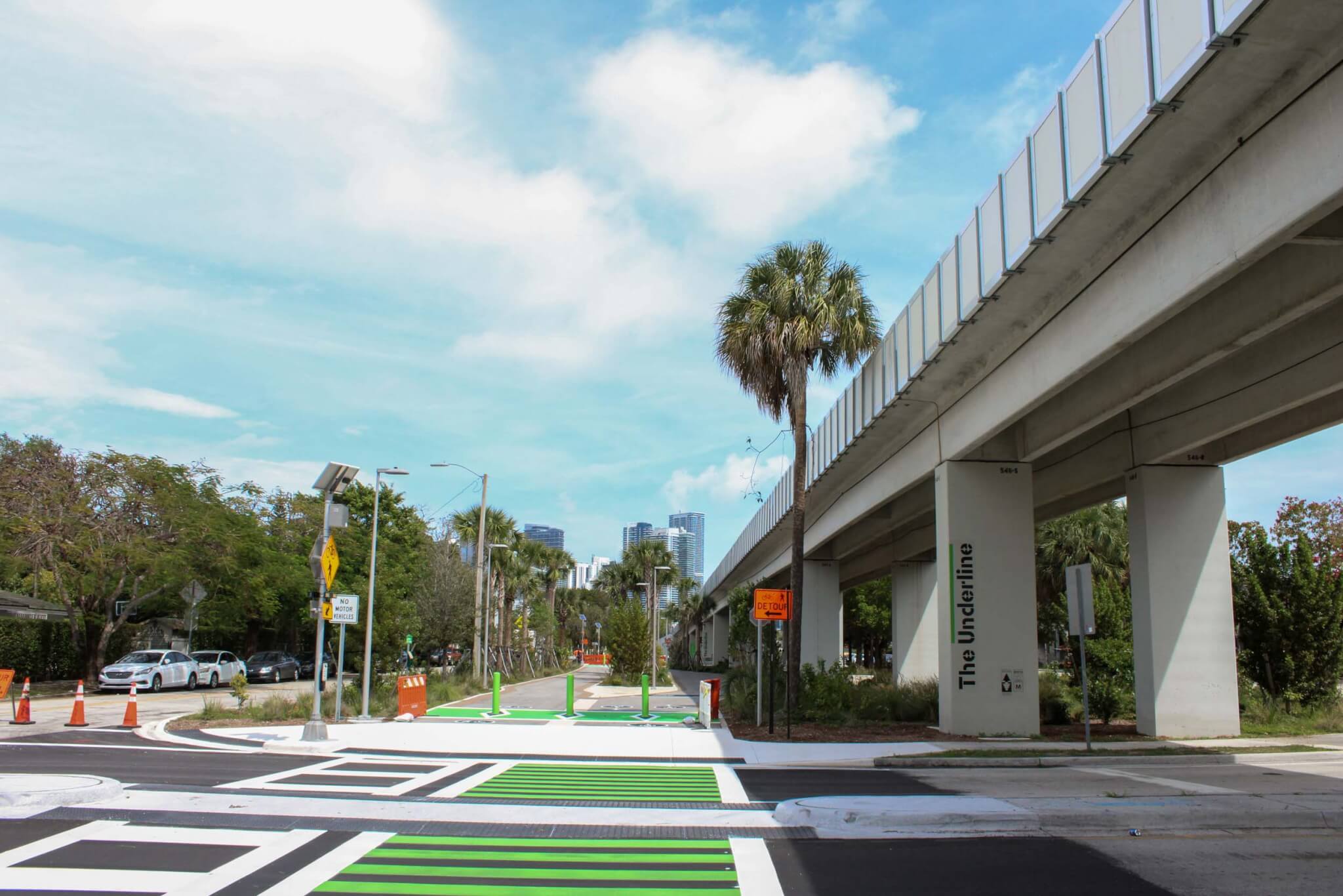 walkway with green crosswalk